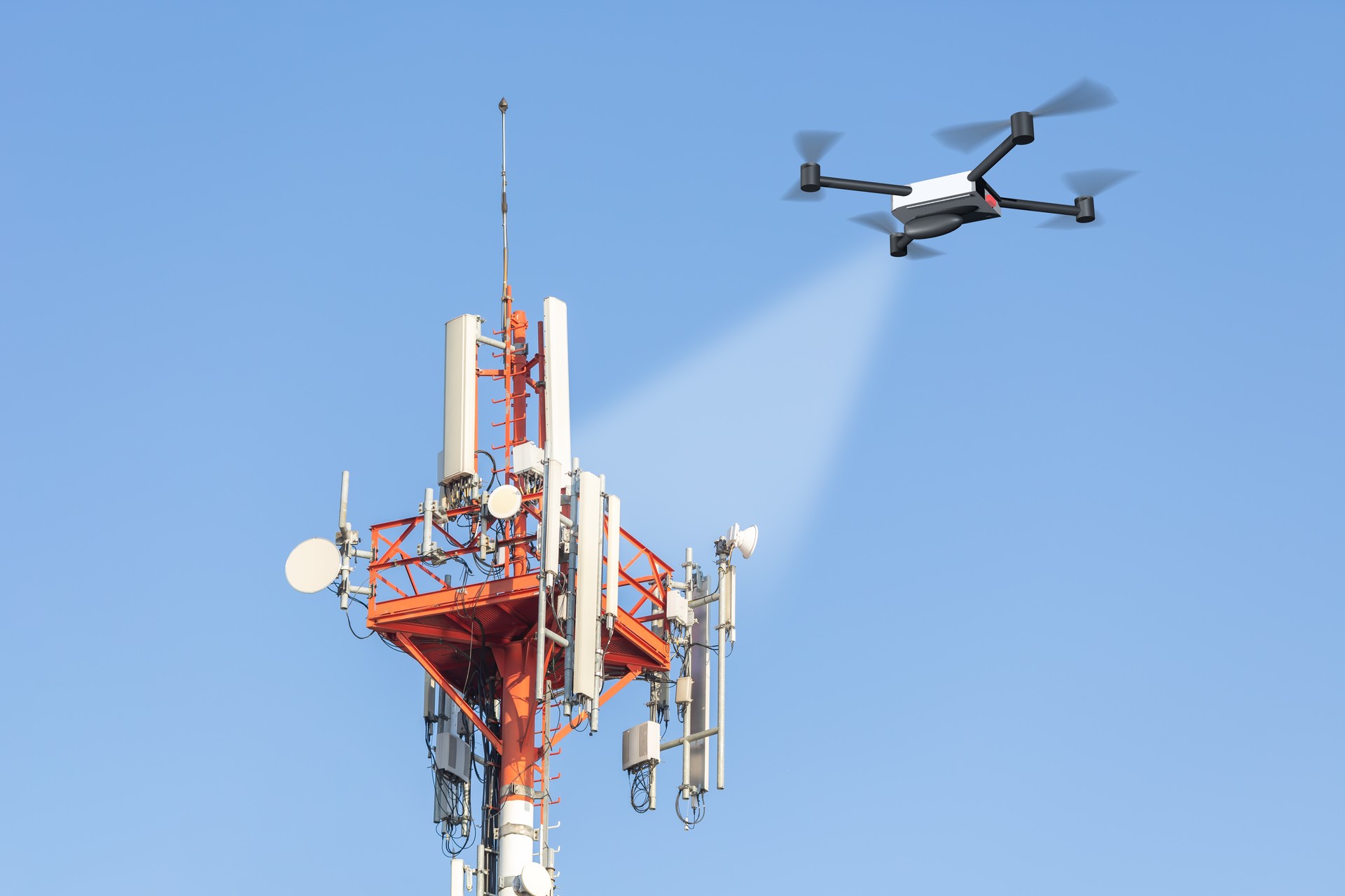 drone checking mobile network tower